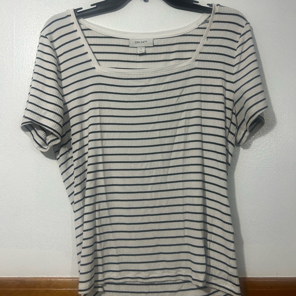 Women's Cream Stripe Square-Neck Tee